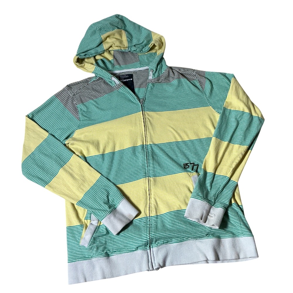 Burton Striped Full Zip Hoodie Mens Large Green Yellow Y2K Skate Sweatshirt 13